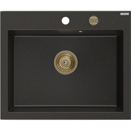 Mexen Elix zlewozmywak granitowy 1-komorowy 600 x 500 mm, czarny/złoty metalik, syfon złoty - 6525601005-75-G