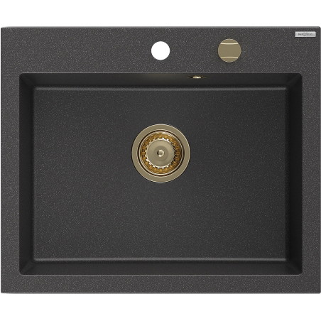 Mexen Elix granitni sudoper s 1 komorom 600 x 500 mm, crni nakrapani, zlatni sifon - 6525601005-76-G