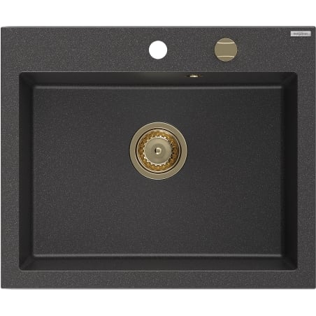 Mexen Elix Granitspüle 1-Kammer 600 x 500 mm, schwarz gesprenkelt, goldener Siphon - 6525601005-76-G