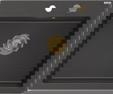 Mexen Elix granitdiskho 1-kammare 600 x 500 mm, svart med stänk, gyllene avloppssats - 6525601005-76-G