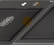 Mexen Elix Granitspüle 1-Becken 600 x 500 mm, schwarz gesprenkelt, goldener Siphon - 6525601005-76-G