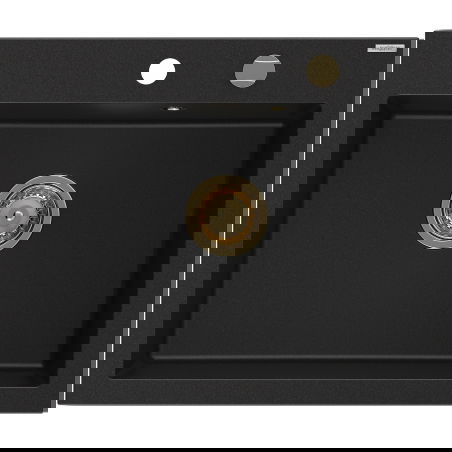 Mexen Elix fregadero de granito de 1 cubeta 600 x 500 mm, negro, sifón dorado - 6525601005-77-G