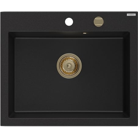 Mexen Elix granieten spoelbak 1-komers 600 x 500 mm, zwart, gouden sifon - 6525601005-77-G