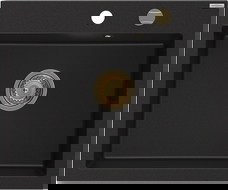 Mexen Elix fregadero de granito de 1 cubeta 600 x 500 mm, negro, sifón dorado - 6525601005-77-G