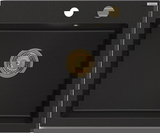 Mexen Elix granieten spoelbak 1-komers 600 x 500 mm, zwart, gouden sifon - 6525601005-77-G