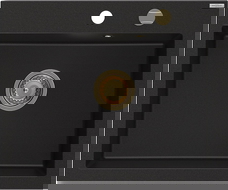 Mexen Elix lava-louça de granito de 1 cuba 600 x 500 mm, preto, sifão dourado - 6525601005-77-G