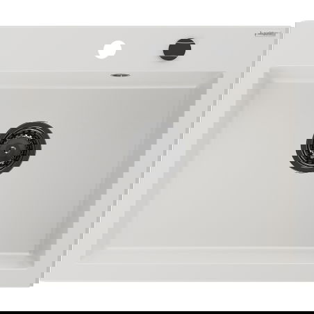 Mexen Elix granieten gootsteen 1-baks 600 x 500 mm, wit, zwarte sifon - 6525601005-20-B