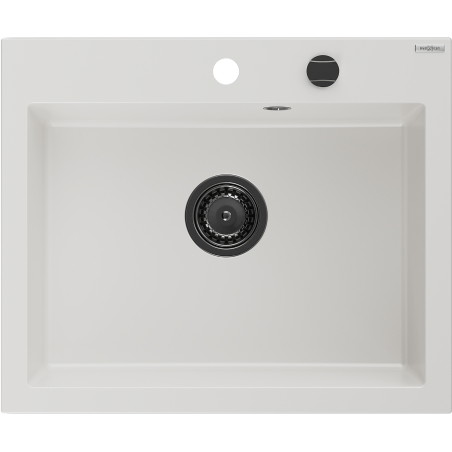 Mexen Elix graniidist köögivalamu 1 kambriga 600 x 500 mm, valge, must sifoon - 6525601005-20-B