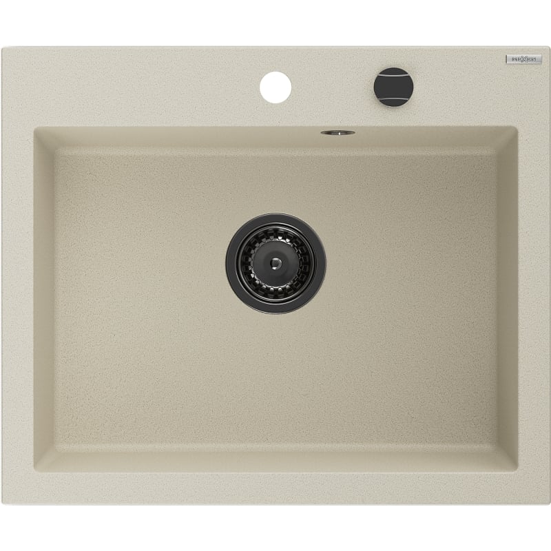 Mexen Elix évier de cuisine en granit 1 bac 600 x 500 mm, beige, siphon noir- 6525601005-69-B