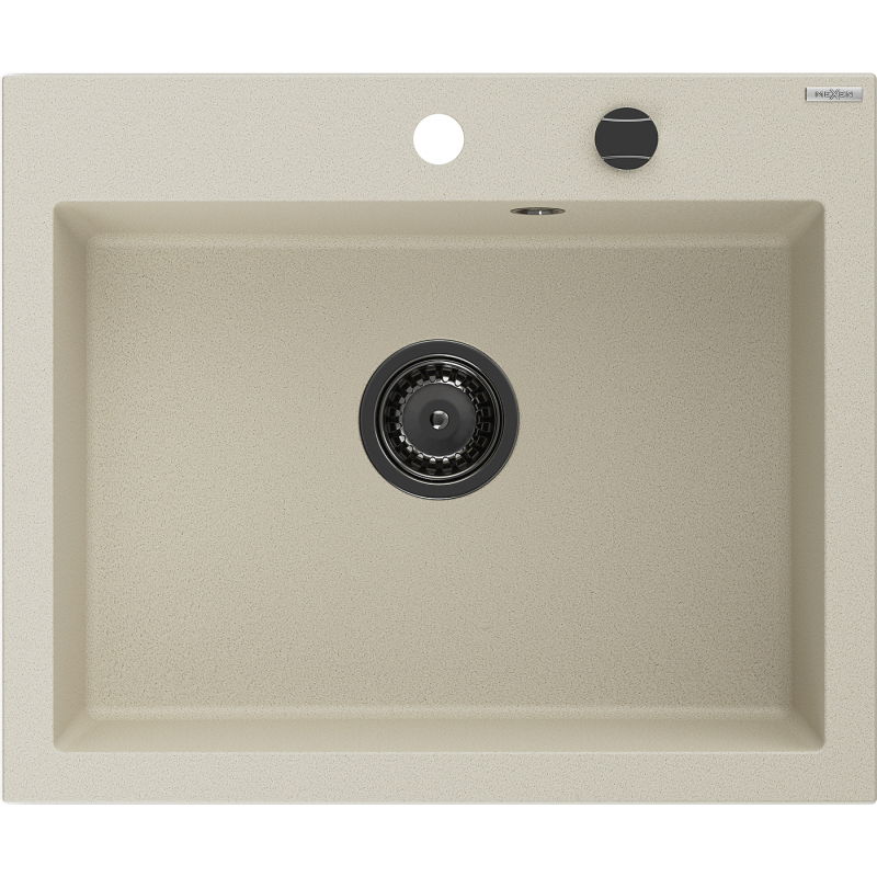 Mexen Elix granitdiskho med en kammare 600 x 500 mm, beige, svart avloppssats - 6525601005-69-B