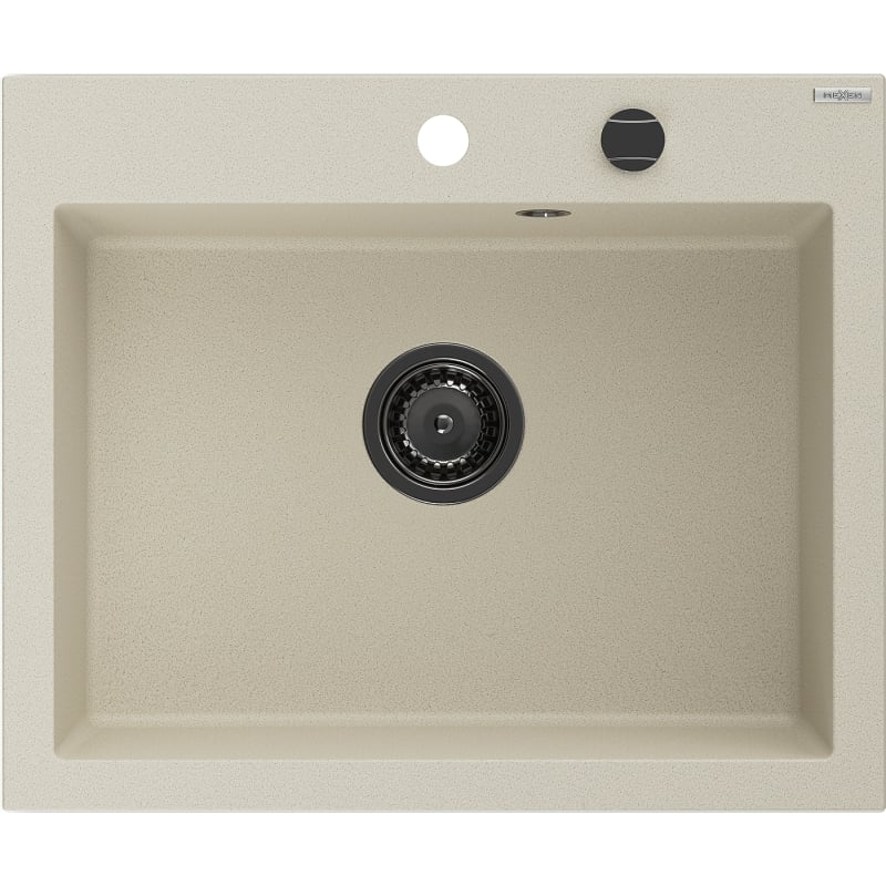 Mexen Elix granitni sudoper s jednom komorom 600 x 500 mm, bež, crni sifon - 6525601005-69-B