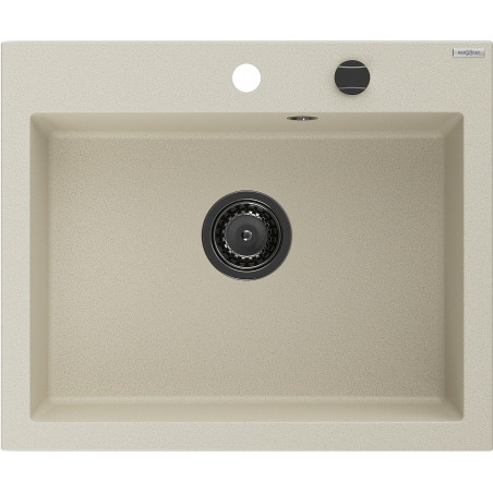 Mexen Elix graniidist köögivalamu, 1-kauseline, 600 x 500 mm, beež, must sifoon - 6525601005-69-B