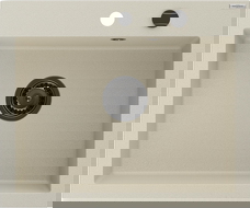 Mexen Elix fregadero de granito de 1 cubeta 600 x 500 mm, beige, sifón negro- 6525601005-69-B