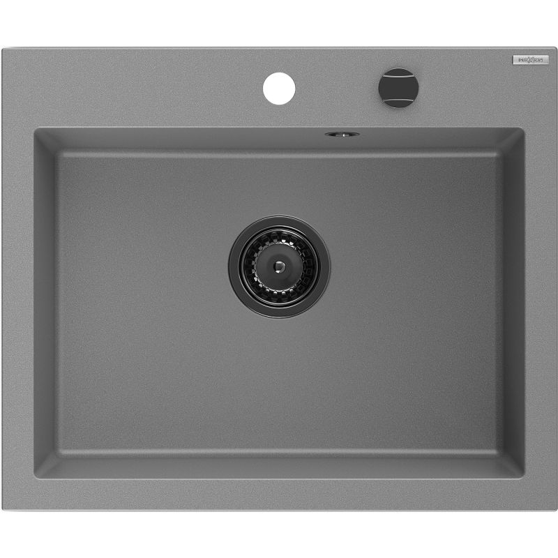 Mexen Elix évier en granit 1-bac 600 x 500 mm, gris, siphon noir - 6525601005-71-B