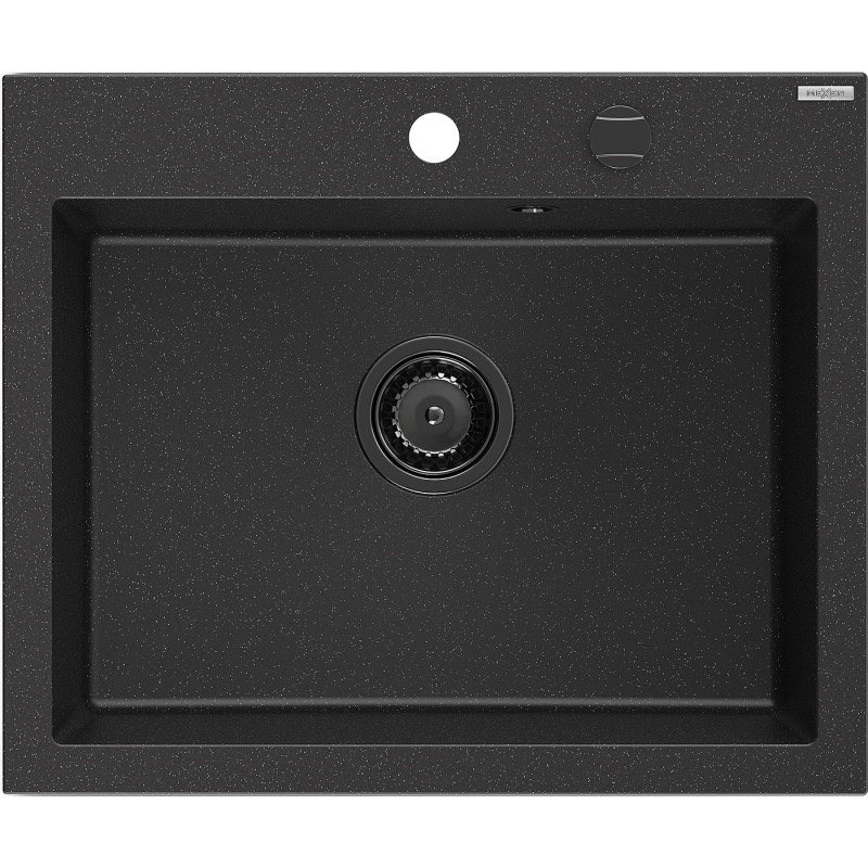 Mexen Elix granitni sudoper s jednom komorom 600 x 500 mm, crni/srebrni metalik, crni sifon - 6525601005-73-B