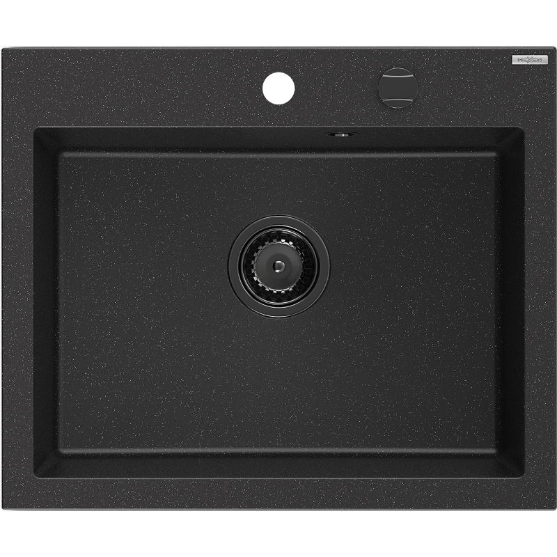 Mexen Elix Νεροχύτης γρανίτης 1-διαμερίσματος 600 x 500 mm, μαύρος/ασημί