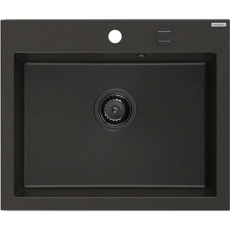 Mexen Elix graniittinen yksiöallas 600 x 500 mm, musta/kultainen metallihohto, musta sifoni - 6525601005-75-B