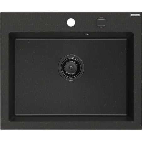 Mexen Elix Granitspüle mit 1 Becken 600 x 500 mm, Schwarz/Gold Metallic, Schwarzer Siphon - 6525601005-75-B