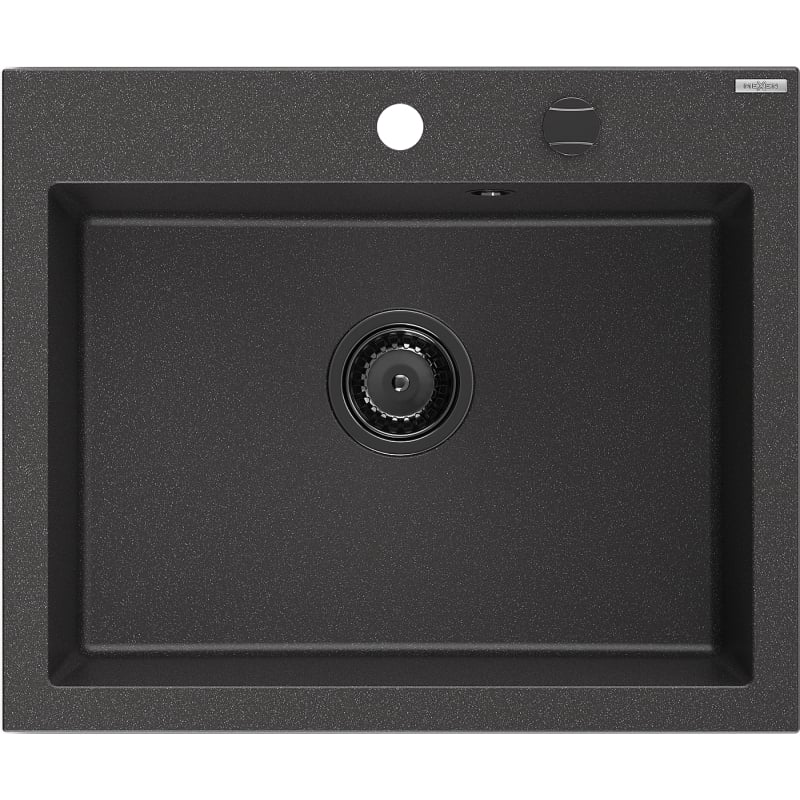 Mexen Elix fregadero de granito de 1 seno 600 x 500 mm, negro moteado, sifón negro - 6525601005-76-B
