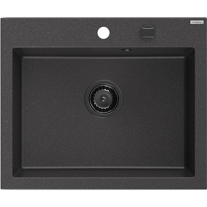 Mexen Elix granit izlietne ar vienu nodalījumu 600 x 500 mm, melna ar punktiem, melns sifons - 6525601005-76-B