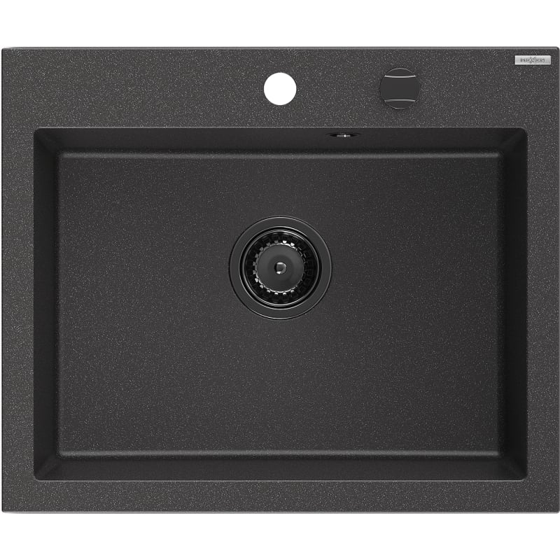 Mexen Elix granitni sudoper s jednom komorom 600 x 500 mm, crni s točkicama, crni sifon - 6525601005-76-B