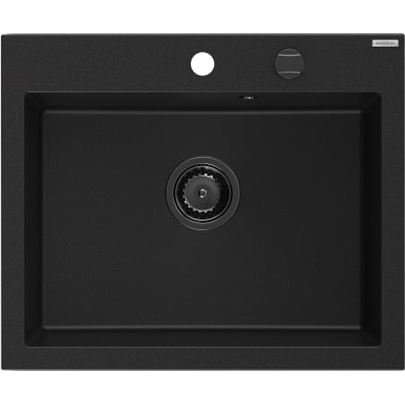 Mexen Elix granite sink single-bowl 600 x 500 mm, black, black siphon - 6525601005-77-B