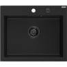 Mexen Elix granite sink single-bowl 600 x 500 mm, black, black siphon - 6525601005-77-B