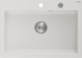 Mexen Elix Granitspüle 1-Becken 700 x 500 mm, weiß, Siphon chrom - 6526701005-20