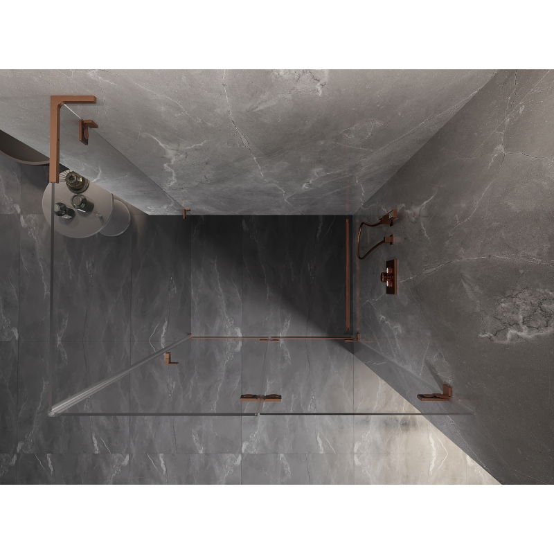 Mexen Lunar-F L vouwdeur douchecabine rechts 90 x 70 cm, transparant, geborsteld koper - 836L-090-070-65-00-P