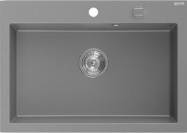 Mexen Elix Granitspüle 1-Becken 700 x 500 mm, grau, Siphon chrom - 6526701005-71