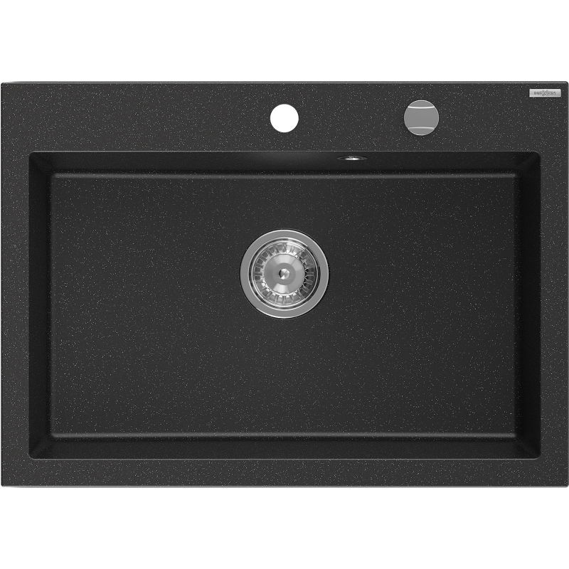 Mexen Elix lava-loiça de granito de 1 bacia 700 x 500 mm, preto/metálico prateado, sifão cromado - 6526701005-73
