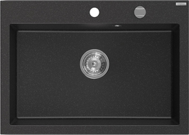 Mexen Elix Granitspüle 1-beckig 700 x 500 mm, Schwarz/Silber Metallic, Siphon Chrom - 6526701005-73