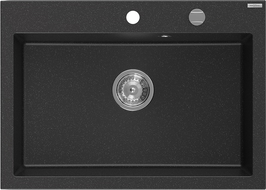 Mexen Elix lavello in granito a 1 vasca 700 x 500 mm, nero/argento metallico, sifone cromato - 6526701005-73