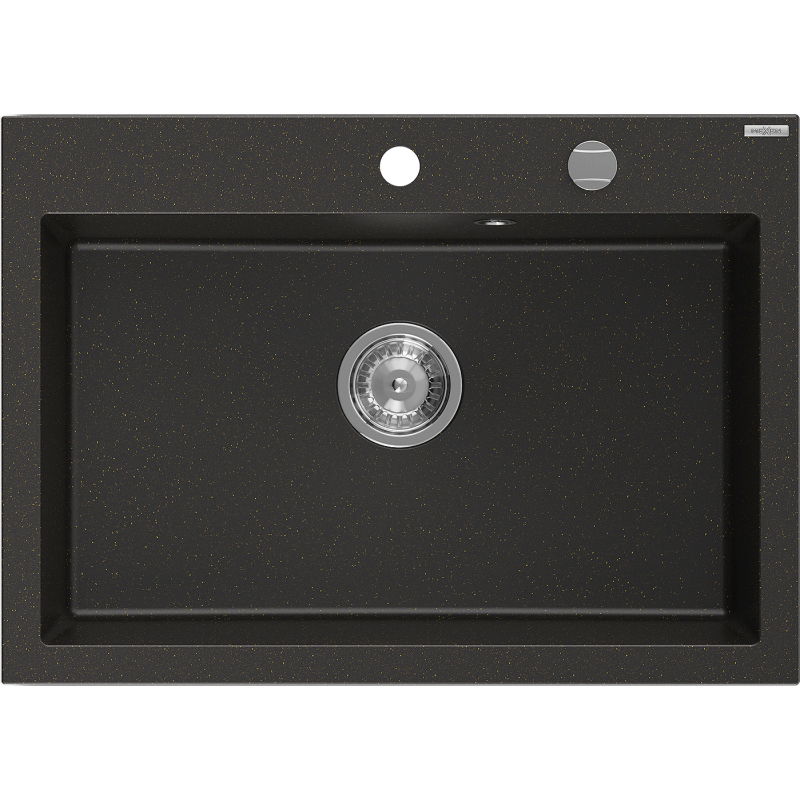 Mexen Elix granieten gootsteen 1-komor 700 x 500 mm, zwart/goud metallic, chromen sifon - 6526701005-75