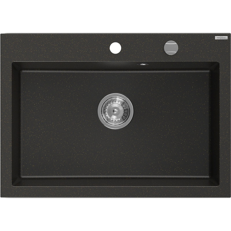 Mexen Elix lavello in granito con 1 vasca 700 x 500 mm, nero/oro metallico, sifone cromato - 6526701005-75