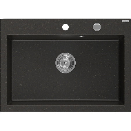 Mexen Elix granitā izlietne ar vienu nodalījumu 700 x 500 mm, melna/zeltaina metāliska, hromēts sifons - 6526701005-75