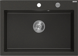 Mexen Elix 1-bowl granite sink 700 x 500 mm, black/gold metallic, chrome siphon - 6526701005-75