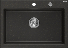 Mexen Elix Granitspüle 1-Becken 700 x 500 mm, schwarz/gold metallic, Siphon chrom - 6526701005-75