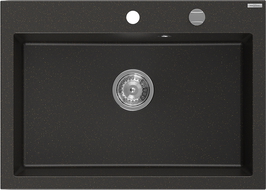 Mexen Elix lavello in granito a 1 vasca 700 x 500 mm, nero/oro metallizzato, sifone cromato - 6526701005-75