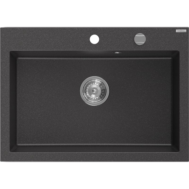 Mexen Elix lavello da cucina in granito 1-vasca 700 x 500 mm, nero maculato, sifone cromato - 6526701005-76