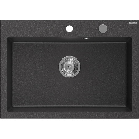 Mexen Elix granitni sudoper s jednom komorom 700 x 500 mm, crni s točkicama, kromirani sifon - 6526701005-76