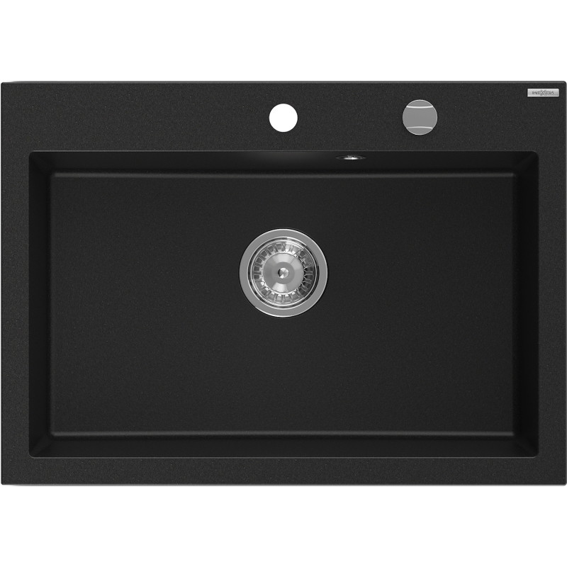 Mexen Elix ühe kausiga graniidist köögivalamu 700 x 500 mm, must, kroom sifoon - 6526701005-77