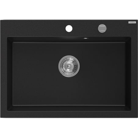 Mexen Elix granieten enkelvoudige spoelbak 700 x 500 mm, zwart, chromen sifon - 6526701005-77