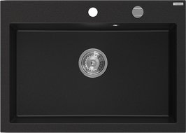Mexen Elix granieten enkelvoudige spoelbak 700 x 500 mm, zwart, chromen sifon - 6526701005-77