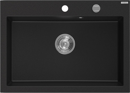 Mexen Elix lava-louça de granito de 1 bacia 700 x 500 mm, preto, sifão cromado - 6526701005-77