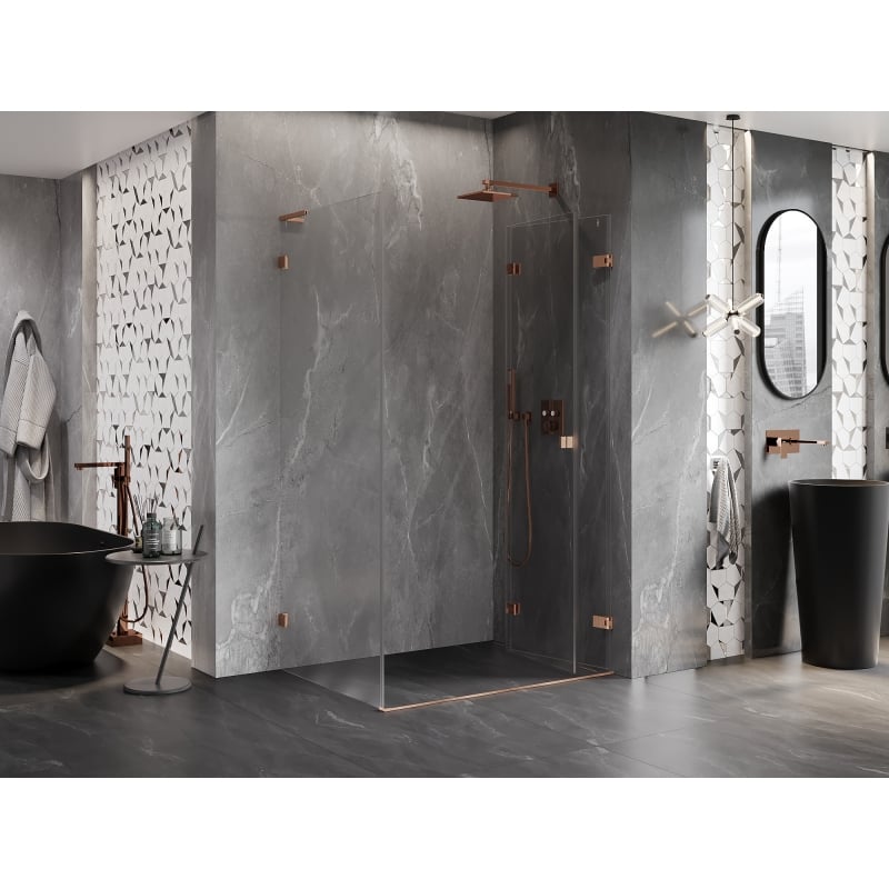 Mexen Lunar-F L folding shower cabin right 95 x 80 cm, transparent, brushed copper - 836L-095-080-65-00-P