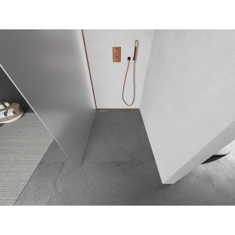 Mexen Kioto Duschwand Walk-in 140 x 200 cm, Mattglas 8 mm, Roségold - 800-140-101-60-30