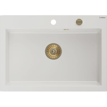 Mexen Elix 1-bowl granite sink 700 x 500 mm, white, gold siphon - 6526701005-20-G