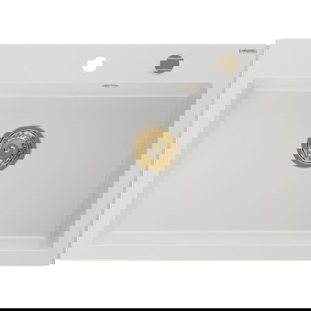 Mexen Elix enojna komorna granitna pomivalnik 700 x 500 mm, bela, zlat sifon - 6526701005-20-G