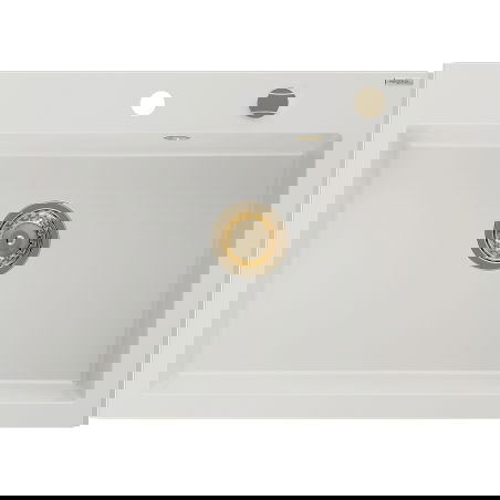 Mexen Elix granieten spoelbak 1-komerig 700 x 500 mm, wit, gouden sifon - 6526701005-20-G